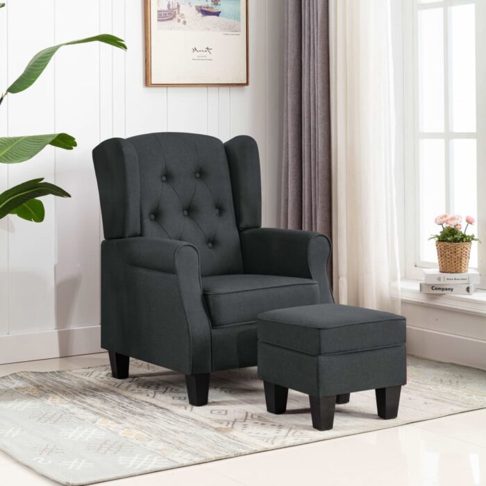 Fauteuil avec repose-pied Gris foncé Tissu – Image 1