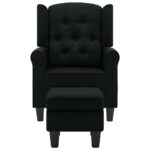 Fauteuil avec repose-pied Noir Tissu – Image 2