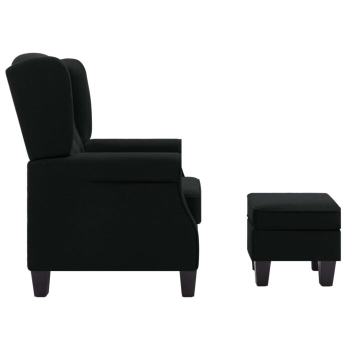Fauteuil avec repose-pied Noir Tissu – Image 3