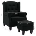 Fauteuil avec repose-pied Noir Tissu – Image 6