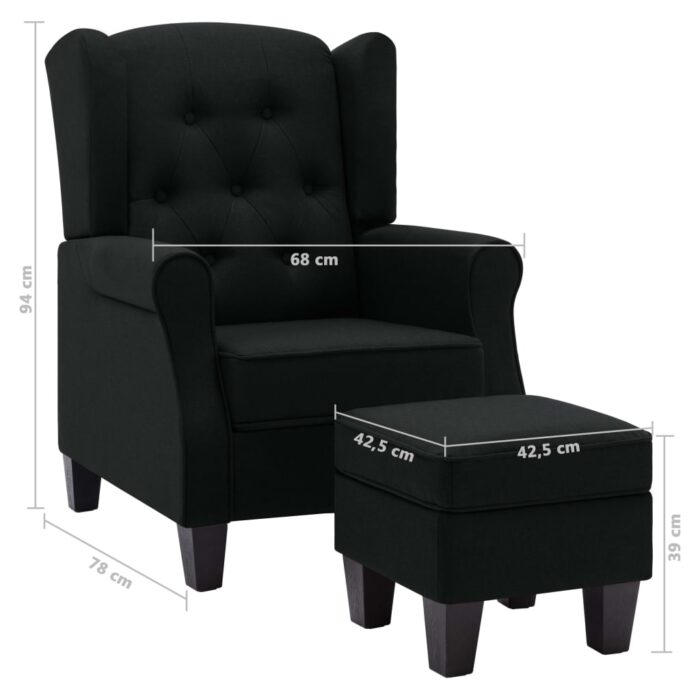 Fauteuil avec repose-pied Noir Tissu – Image 6