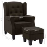 Fauteuil avec repose-pied Marron foncé Tissu – Image 6