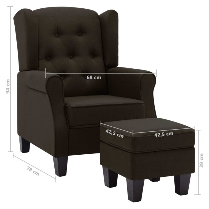 Fauteuil avec repose-pied Marron foncé Tissu – Image 6