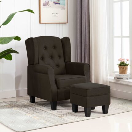 Fauteuil avec repose-pied Marron foncé Tissu