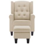 Fauteuil avec repose-pied Crème Tissu – Image 2
