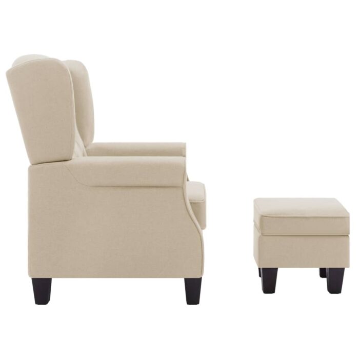 Fauteuil avec repose-pied Crème Tissu – Image 3