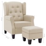 Fauteuil avec repose-pied Crème Tissu – Image 6