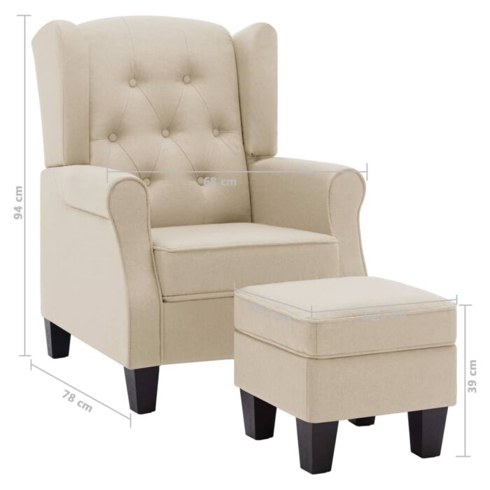 Fauteuil avec repose-pied Crème Tissu – Image 6