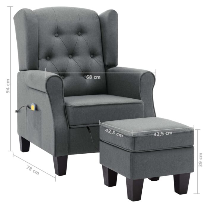 Fauteuil de massage avec repose-pied Gris clair Tissu – Image 7