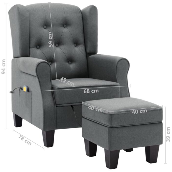 Fauteuil de massage avec repose-pied Gris clair Tissu – Image 8