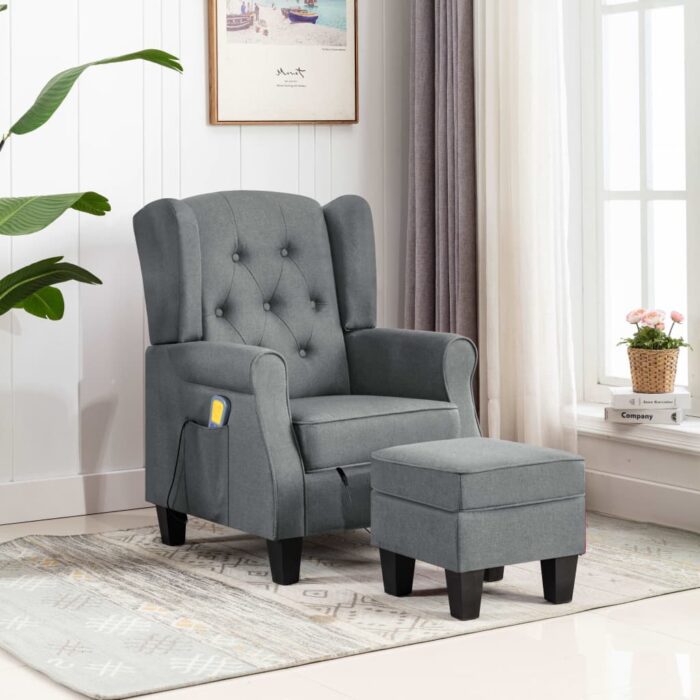 VXL8720286045084_m_en_hd_1.jpg Fauteuil de massage avec repose-pied Gris clair Tissu – Image 1