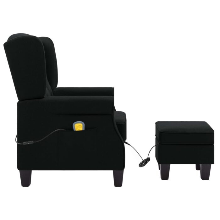 Fauteuil de massage avec repose-pied Noir Tissu – Image 3