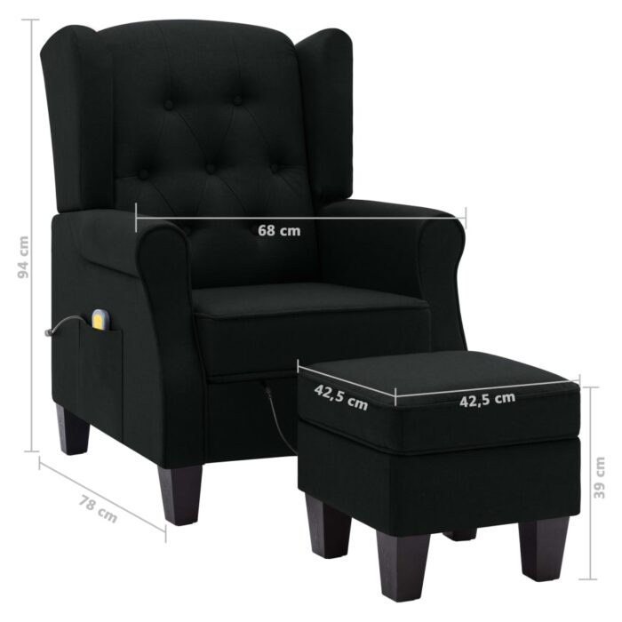 Fauteuil de massage avec repose-pied Noir Tissu – Image 7