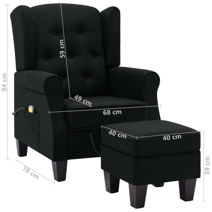 Fauteuil de massage avec repose-pied Noir Tissu – Image 8