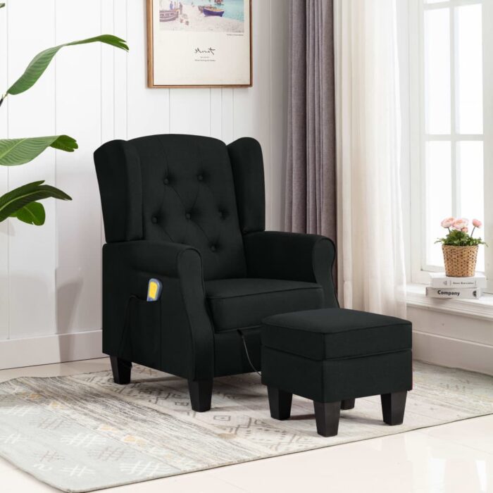 Fauteuil de massage avec repose-pied Noir Tissu – Image 1