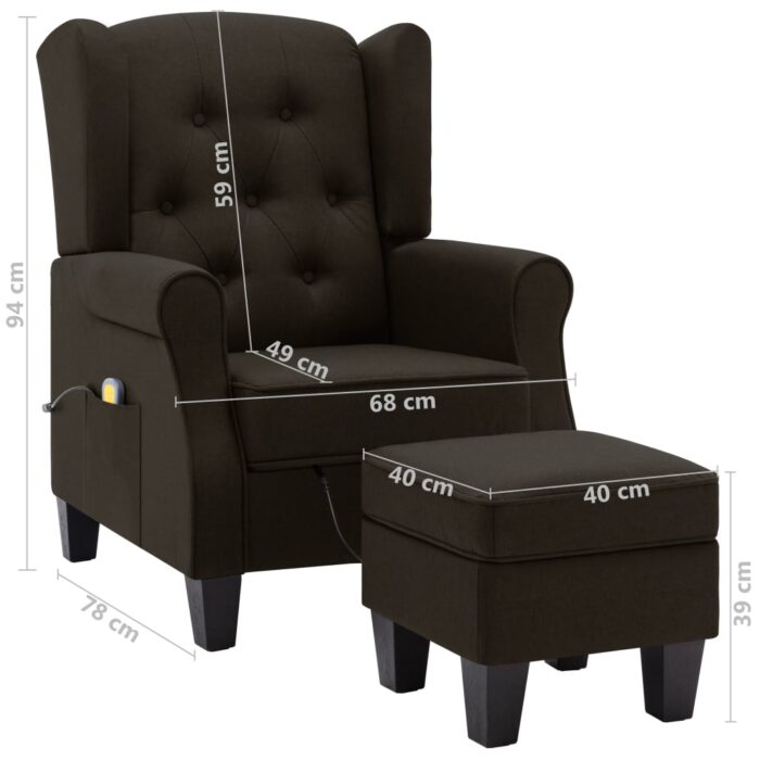 Fauteuil de massage avec repose-pied Marron foncé Tissu – Image 8