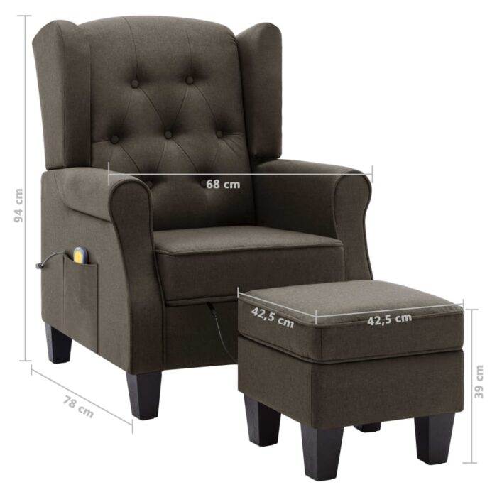 Fauteuil de massage avec repose-pied Taupe Tissu – Image 7