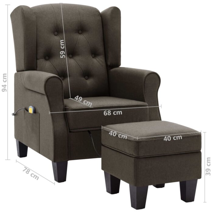 Fauteuil de massage avec repose-pied Taupe Tissu – Image 8