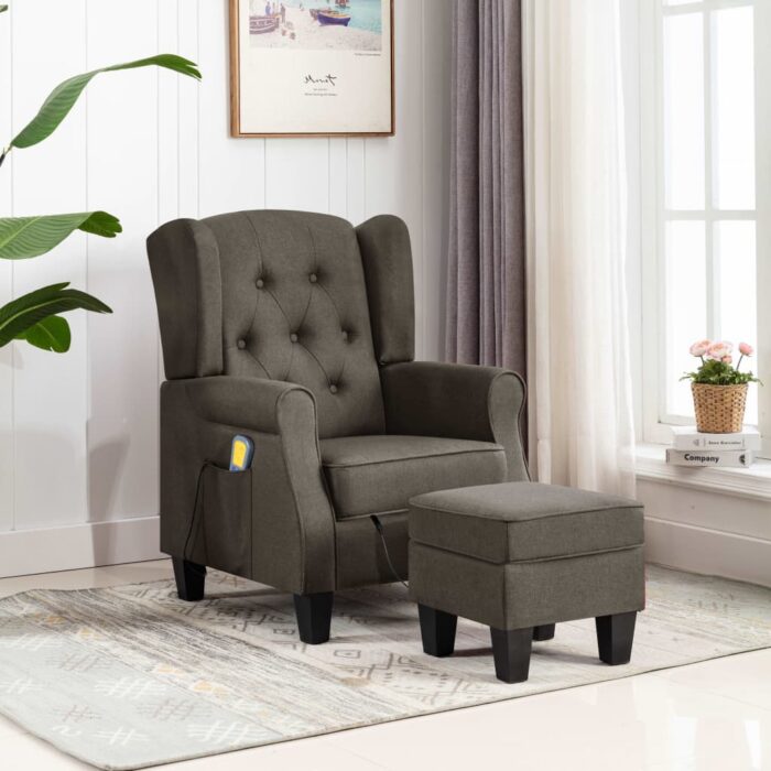 Fauteuil de massage avec repose-pied Taupe Tissu – Image 1