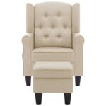 Fauteuil de massage avec repose-pied Crème Tissu – Image 2