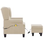 Fauteuil de massage avec repose-pied Crème Tissu – Image 3