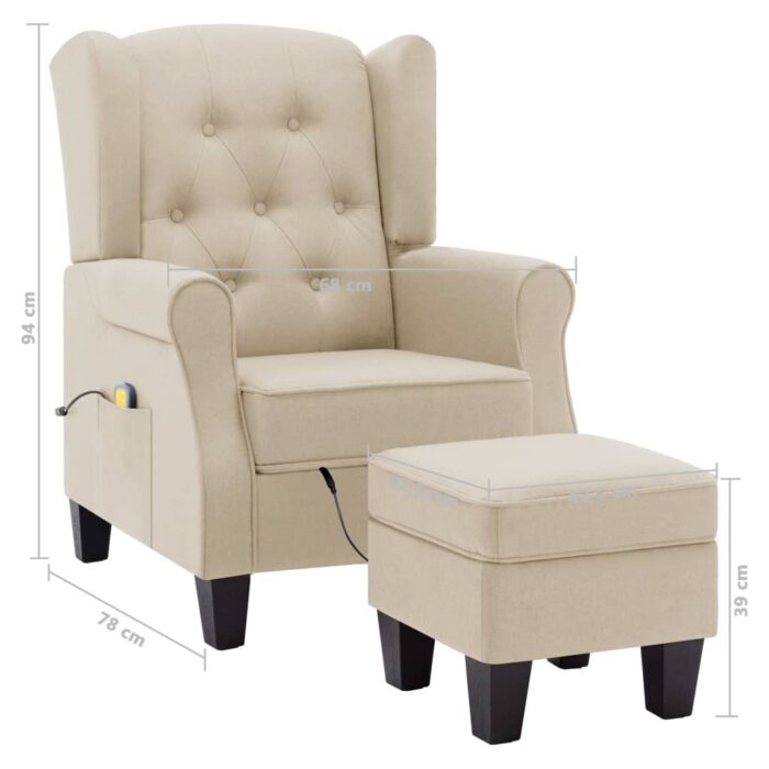 Fauteuil de massage avec repose-pied Crème Tissu – Image 7