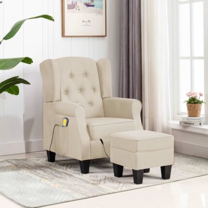 Fauteuil de massage avec repose-pied Crème Tissu