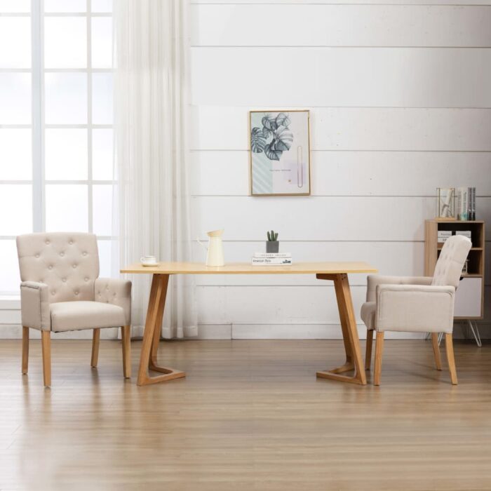 Chaise à manger avec accoudoirs Beige Tissu – Image 1
