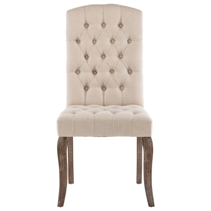 Chaises à manger lot de 2 beige tissu à l'aspect de lin – Image 2