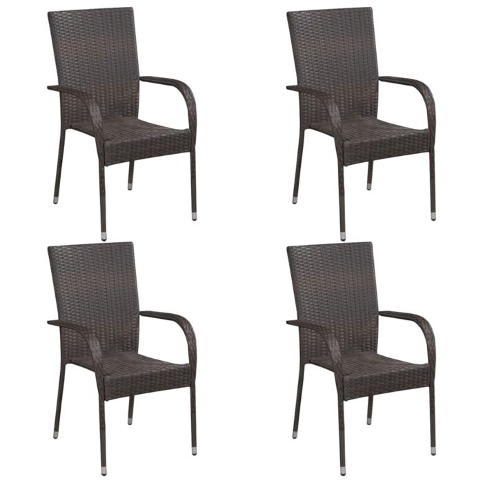 Chaises empilables d'extérieur lot de 4 Résine tressée Marron – Image 1