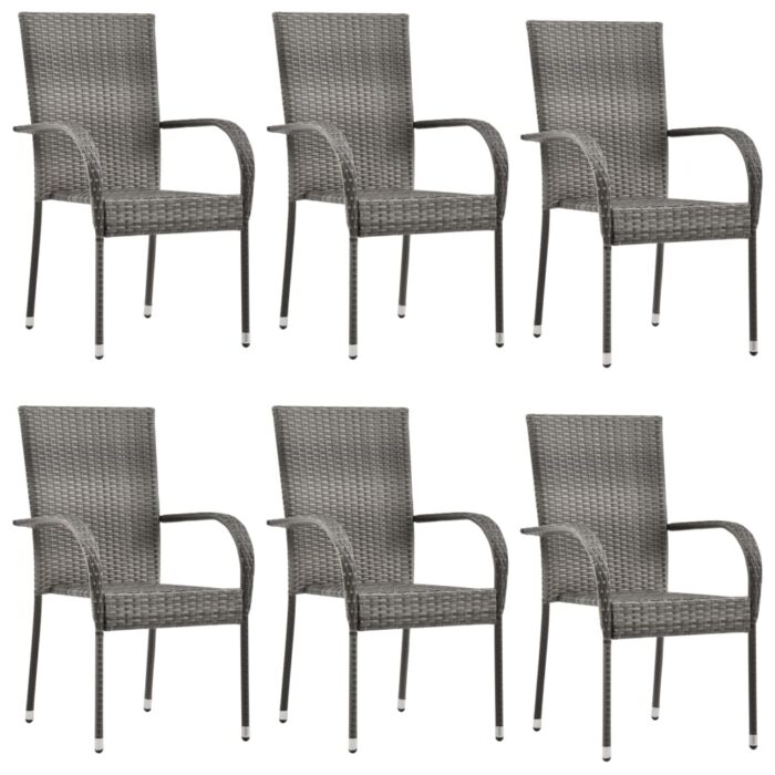 Chaises empilables d'extérieur lot de 6 Gris Résine tressée – Image 1