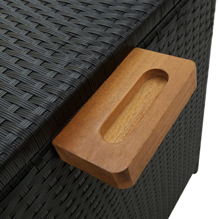Boîte de rangement de jardin noir 120x65x61 cm résine tressée – Image 6