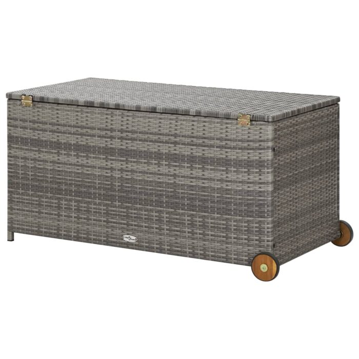 Boîte de rangement de jardin gris clair 120x65x61 cm rotin – Image 2