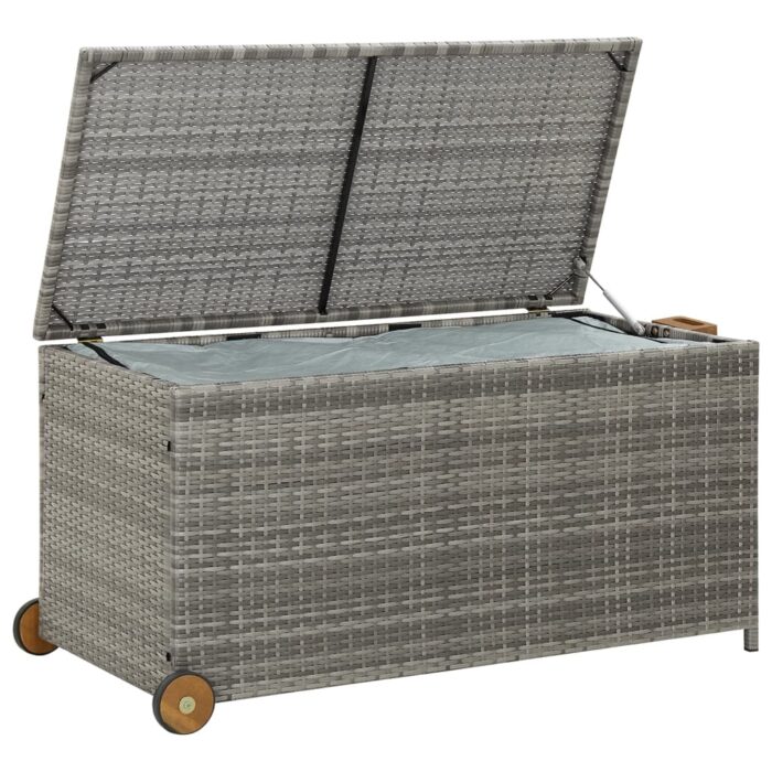 Boîte de rangement de jardin gris clair 120x65x61 cm rotin – Image 4