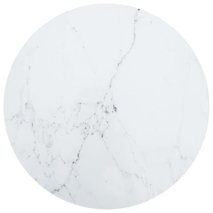 Dessus de table blanc Ø60x0,8cm verre trempé avec design marbre – Image 1