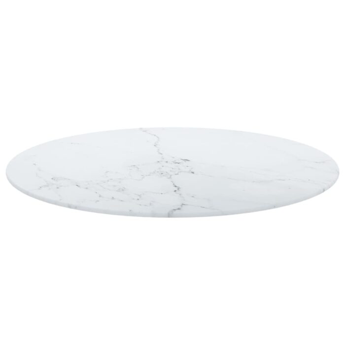 Dessus de table blanc Ø60x0,8cm verre trempé avec design marbre – Image 2