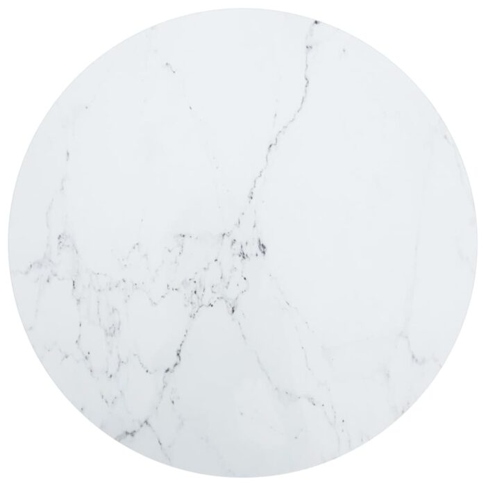 Dessus de table blanc Ø70x0,8cm verre trempé avec design marbre – Image 1
