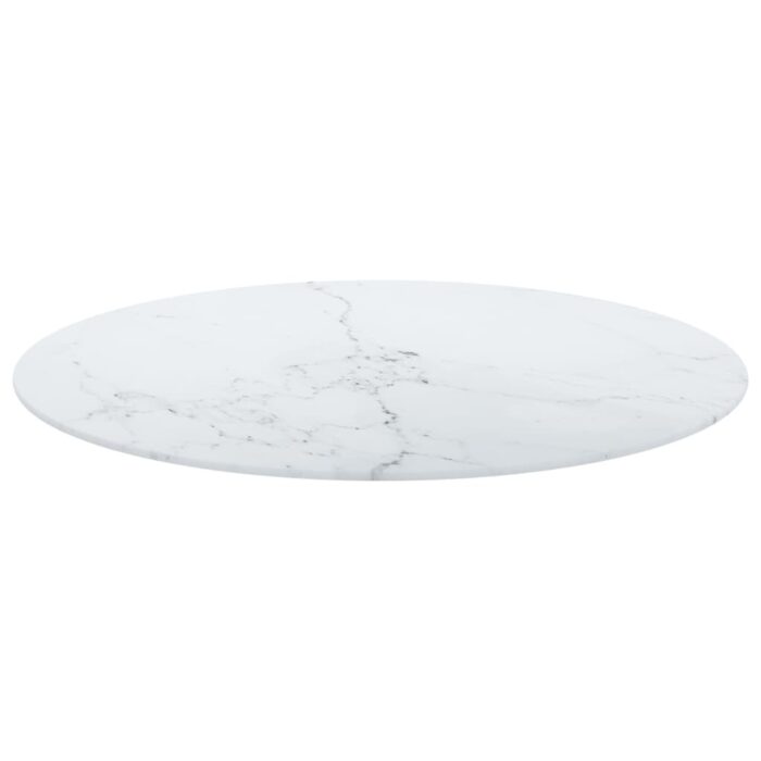 Dessus de table blanc Ø70x0,8cm verre trempé avec design marbre – Image 2