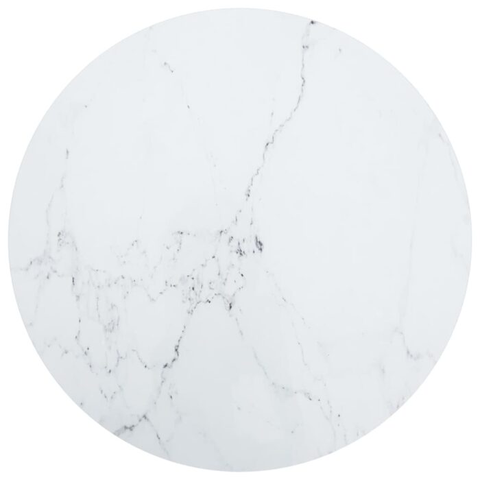 Dessus de table blanc Ø80x1 cm verre trempé avec design marbre – Image 1
