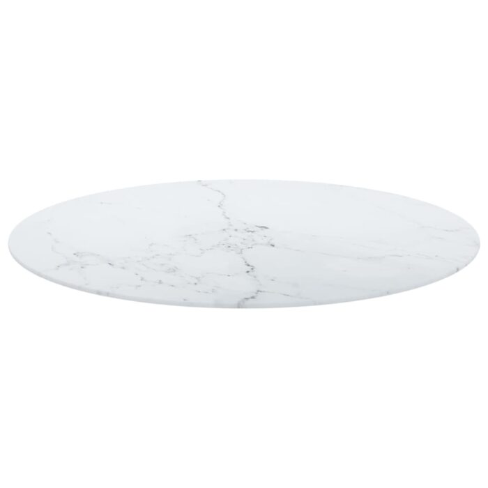 Dessus de table blanc Ø80x1 cm verre trempé avec design marbre – Image 2