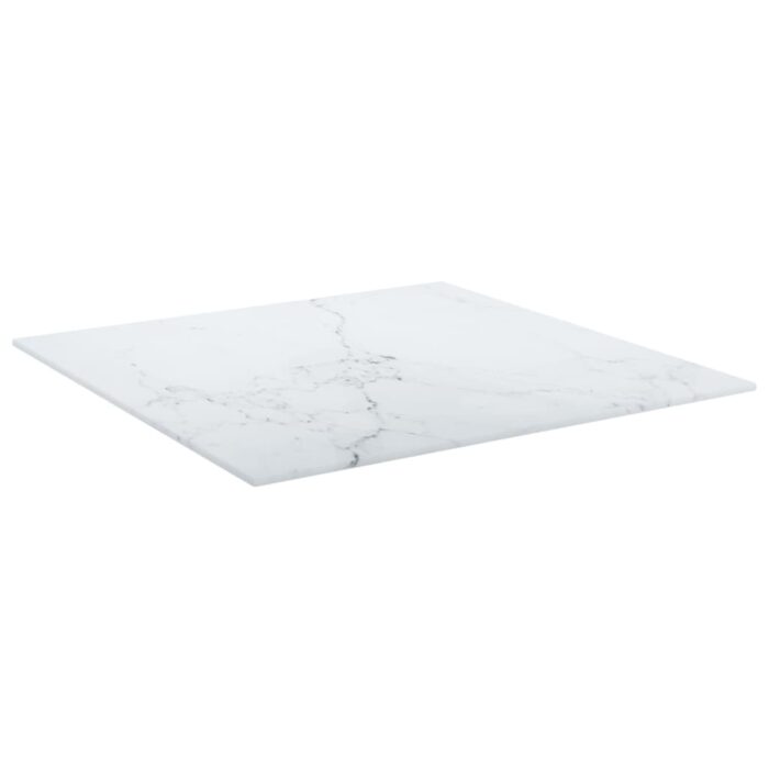 Dessus de table blanc 50x50 cm 6 mm verre trempé design marbre – Image 2
