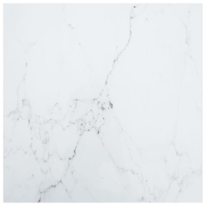 Dessus de table blanc 70x70 cm 6 mm verre trempé design marbre – Image 1