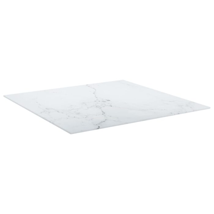 Dessus de table blanc 70x70 cm 6 mm verre trempé design marbre – Image 2