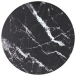 Dessus de table noir Ø30x0,8cm verre trempé avec design marbre