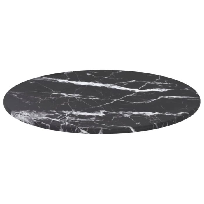 Dessus de table noir Ø30x0,8cm verre trempé avec design marbre – Image 2