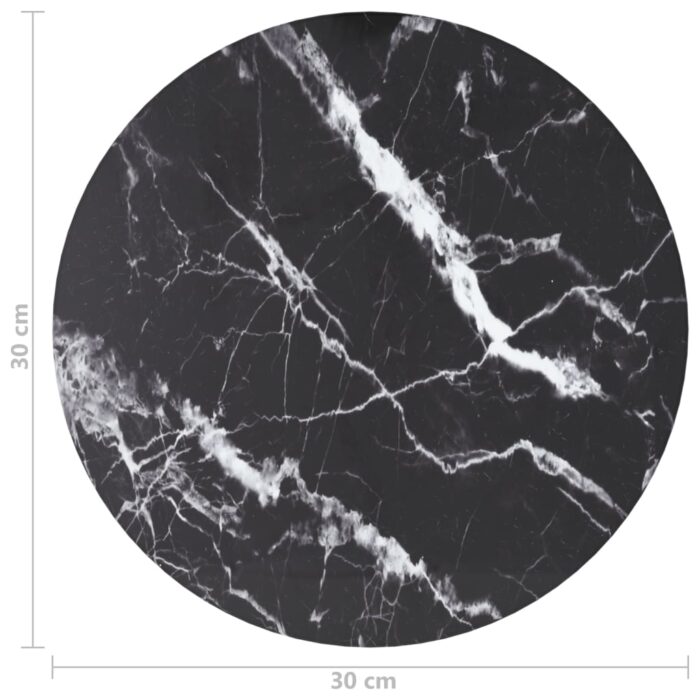 Dessus de table noir Ø30x0,8cm verre trempé avec design marbre – Image 3