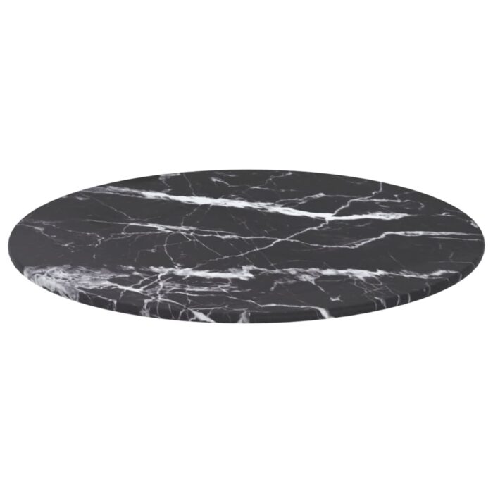 Dessus de table noir Ø40x0,8cm verre trempé avec design marbre – Image 2