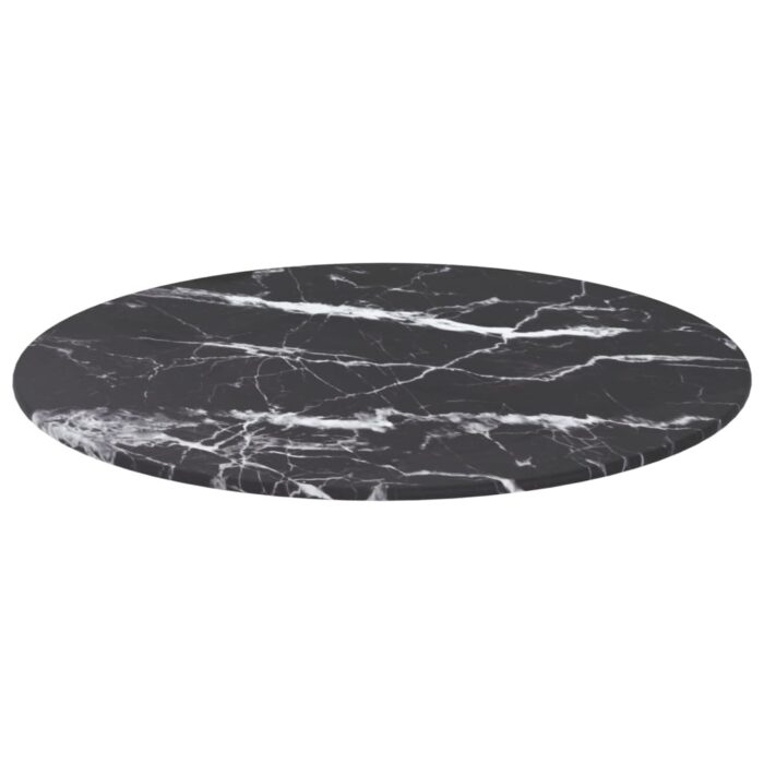 Dessus de table noir Ø50x0,8cm verre trempé avec design marbre – Image 2