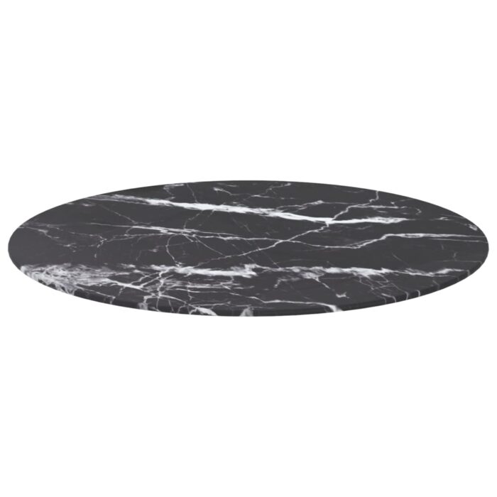 Dessus de table noir Ø70x0,8cm verre trempé avec design marbre – Image 2