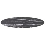Dessus de table noir Ø90x1 cm verre trempé avec design marbre – Image 2